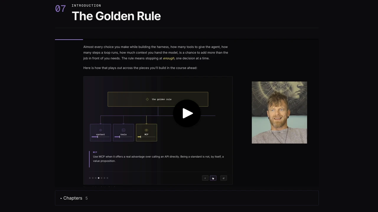 A course lesson, "The Golden Rule": its written introduction, its video and the chapter list.